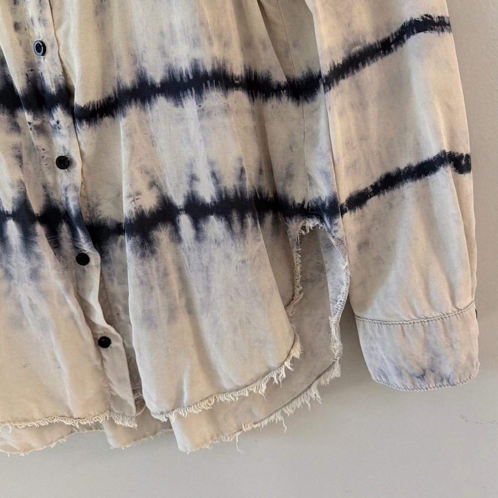 Bella Dahl Women Medium Tie Dye Stripe Tencel Button Down Shirt Sand Navy Blue - Picture 8 of 11